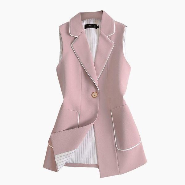 

2020 spring autumn vest jacket women plus size sleeveless suit outwear thin office waistcoat casual pink black female kw422, Black;white