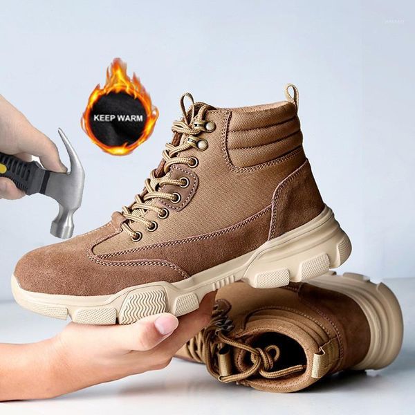 

men's safety shoes, high-work boots with velvet for cold and warm winter work shoes, anti-smashing and anti-piercing1, Black