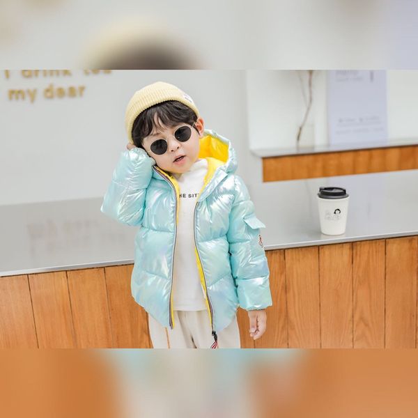

autumn and winter children's thick down jacket zipper hooded warm cotton jacket personality bright color children's jacket 201125, Blue;gray