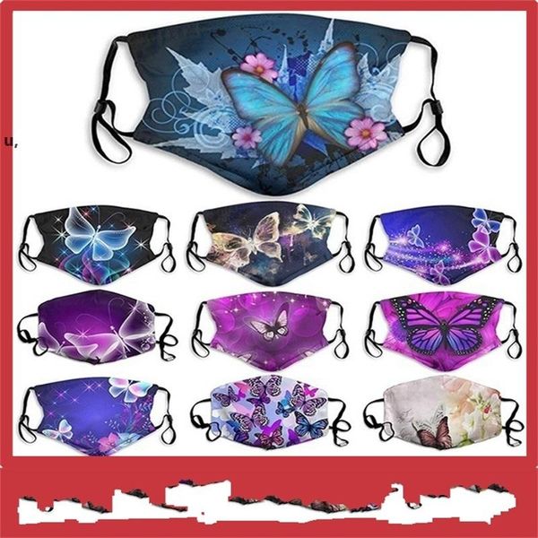 Face Mask Moda Algodão Borboleta Impressão Reutilizável Adulto Ajustável Suave Respirável Anti Poeira Fog Boca Máscaras RRA11157