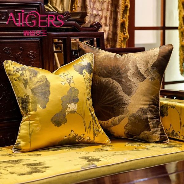 

avigers chinese style yellow brown cushion covers soft embroidery lotus flower leaf pillow cases home decorative for wmtfyv