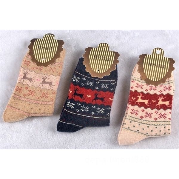 

a-new deer moose design casual warm winter knit wool female socks christmas decoration supplies 10 pair