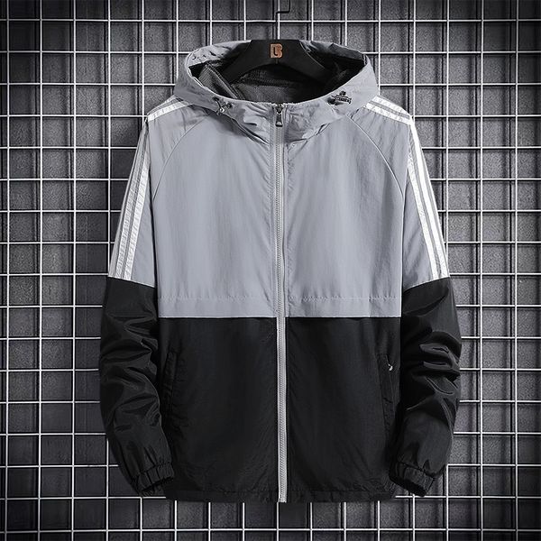 

new spring summer bomber hooded jacket men casual slim patchwork windbreaker jacket male outwear zipper thin coat brand clothing 201123, Black;brown