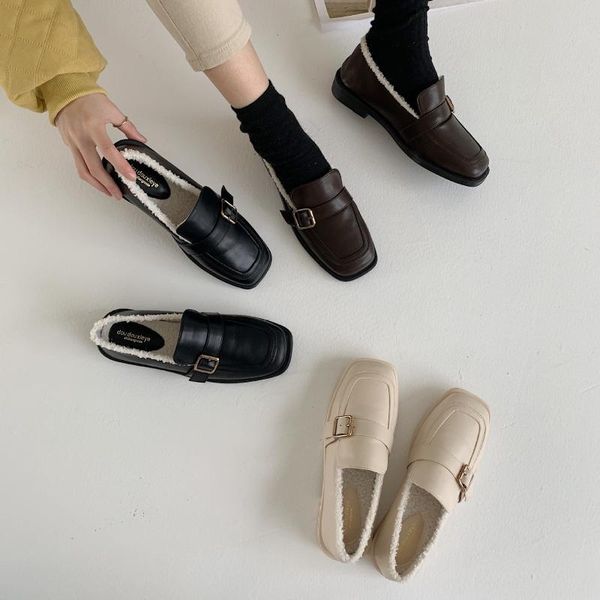 

женщины круглый носок мелкой рот женские туфли мягкие осенние мокасины с мехом оксфорды британский стиль повседневные тапки платье мокасин н, Black