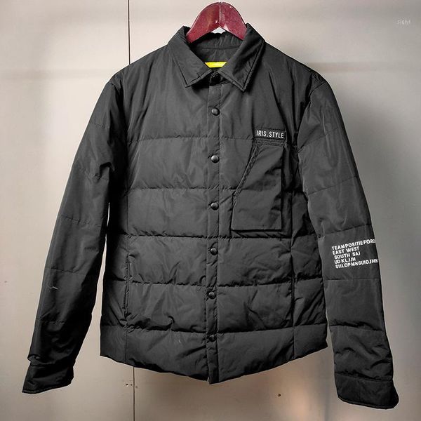 

winter new fashion men's shirt collar down jacket back print men's down jacket wf66031, Black