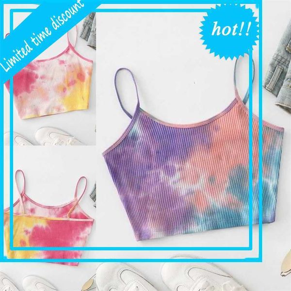 

2021 women tie-dye print mouwlless blouse trui vest tank crop shirts, White