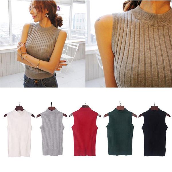 

casual vest female tee knitwear women fashion knitting vest sleeveless o-neck shirt drop shipping, White