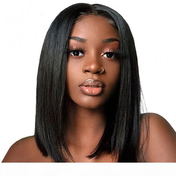 

short bob wigs brazilian full lace wigs for black women 130% density straight lace front human hair wigs middle part for black women, Black;brown
