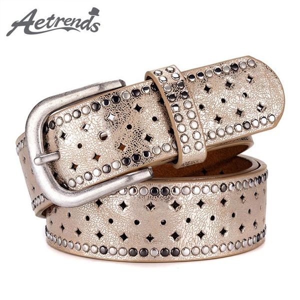 

aetrends] vintage punk style rivet rhinestone decoration leather belt waist strap belts for women jeans pants d-0075, Black;brown