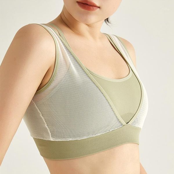 

gym clothing colorvalue double-layer yoga bra breathable mesh spliced sports strappy cross workout quick drying women sportswear1, White;black