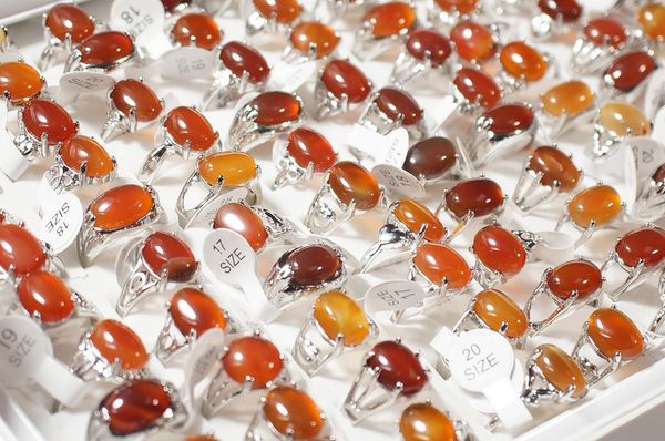

bulk crystal rings wholesale carnelian red agate ring for girl women, Golden;silver