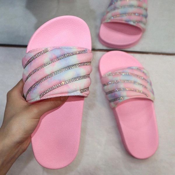 

slippers for woman 2020 summer glitter crystal slide women shoes women's fashion big size 41 female flat ladies indoor footwear #pg8h, Black