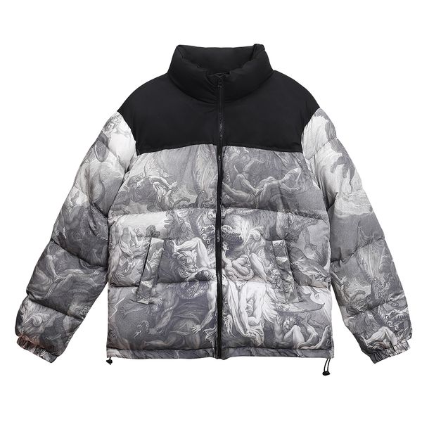 

lacible hip hop down parka jackets men harajuku padded jacket streetwear vintage retro painting print jacket coat winter outwear 201214, Black