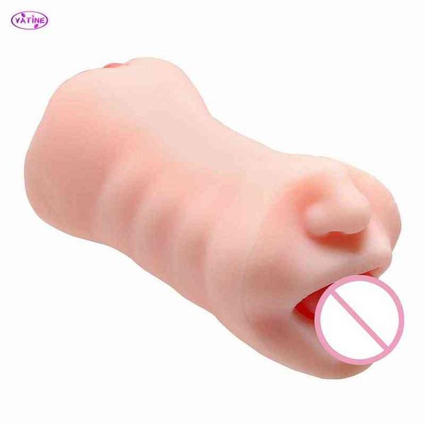 NXY Sex Masturbatoren 19 cm 3d Dual Mund Vagina Echte Muschi Oral Spielzeug für Männer Penis Exerciser Eichel Saugen männlicher Masturbator Erwachsene Waren Erotik 220127