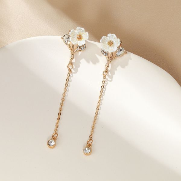 

npkds long flower earrings new wave shape tassels delicate small daisy earrings female ear jewelry fashion stud earrings gift, Golden