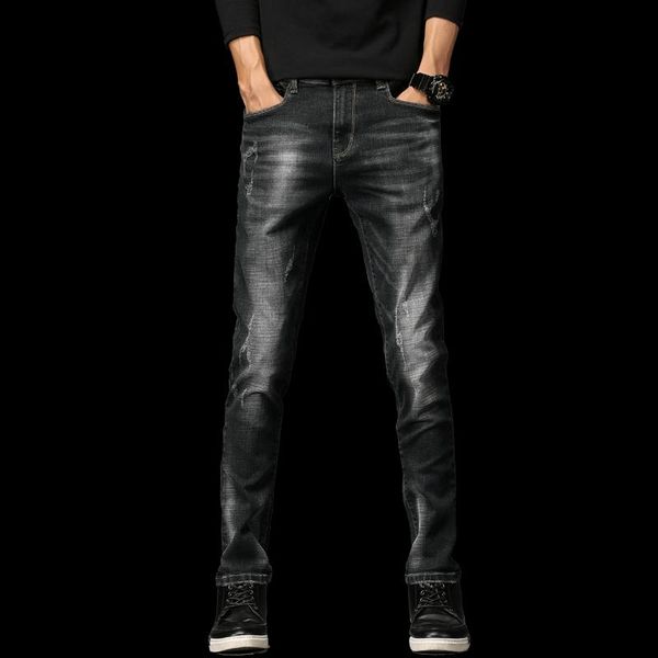 

men's jeans pants casual cotton autumn denim straight hip hop loose work long trousers black, Blue