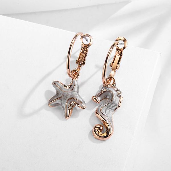 

dangle & chandelier fashion seahorse starfish asymmetric drop earrings enameled green zircon noble earring s925 ear pin women wedding jewelr, Silver