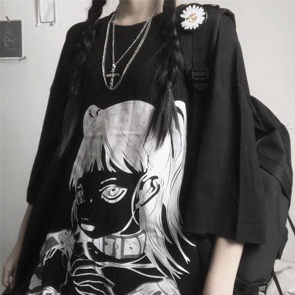 

2020 summer new harajuku style girls student tees shirt cartoon print korean loose couple short sleeved t shirt female clothes, White