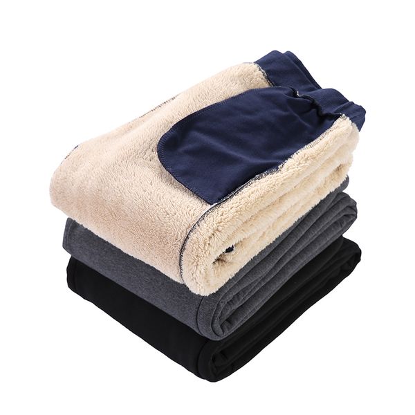 

2020 winter velvet plus sports trousers of men lambs wool casual big harlan small feet guard pants uvlc, Black