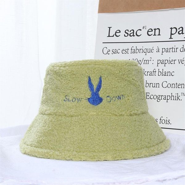 

beanie/skull caps autumn and winter lamb fur fisherman's hat embroidered warm versatile plush bucket cap 2021 bonnets for women, Blue;gray