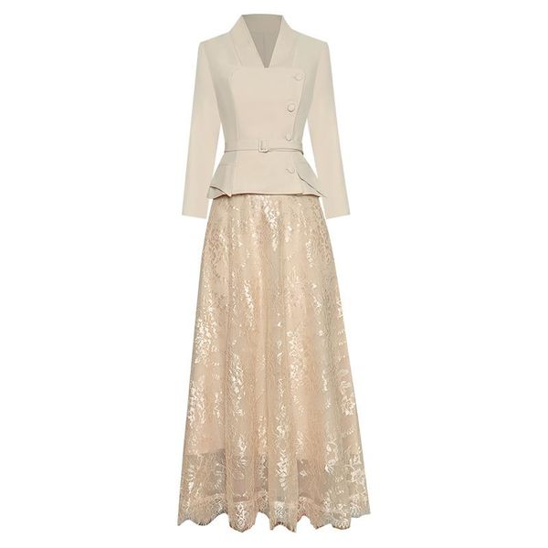 

women's tracksuits women fashion two pieces suit v neck slim lace skrit set, Gray