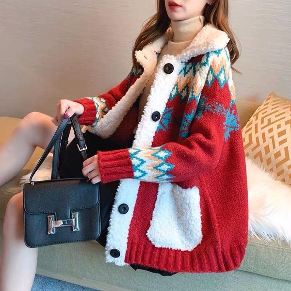 

women's knits & tees christmas sweater cardigan women thickened winter 2021 loose knitted coat pull femme jumper sueter mujer truien da, White