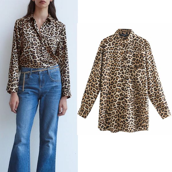 

2021 new leopard animal print shirts women vintage lapel collar sleeve long button-up shirt loose casual laddies blouse 0sss, White
