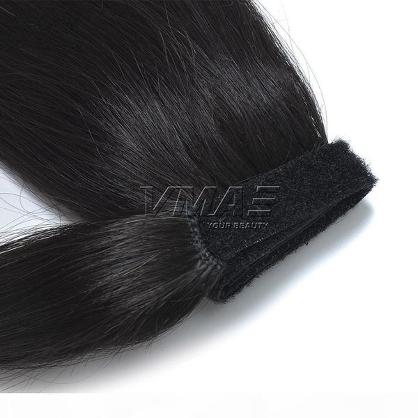 

european hair natural color #613 #60 straight horsetail magic wrap ponytail 120g 12 to 26 inch 100% unprocessed virgin human hair extensions, Black