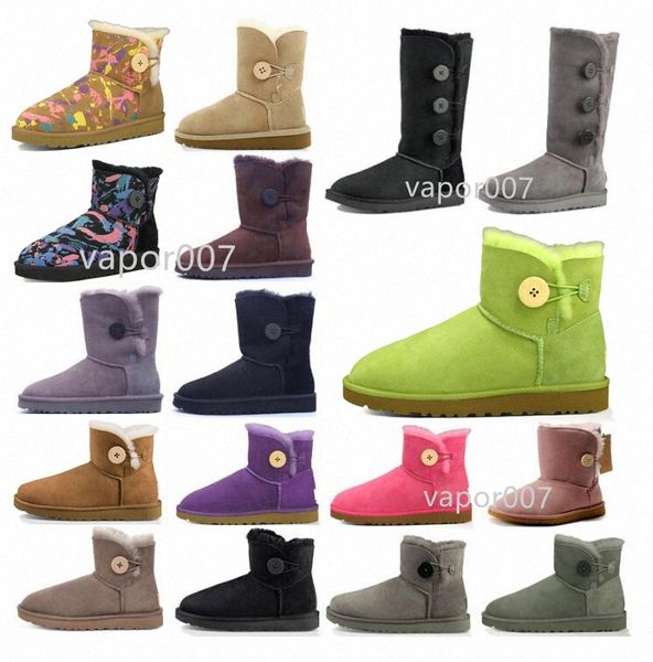 

2021 fashion women australian mini bailey ii classic straight button short snow boots plush womens winter knee shoes 36-42 83ez#, Black