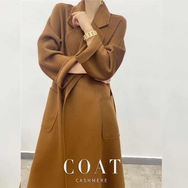 

women's wool & blends thirty. gu jia's double-sided cashmere coat, long high-end water ripple, woolen coat, Black