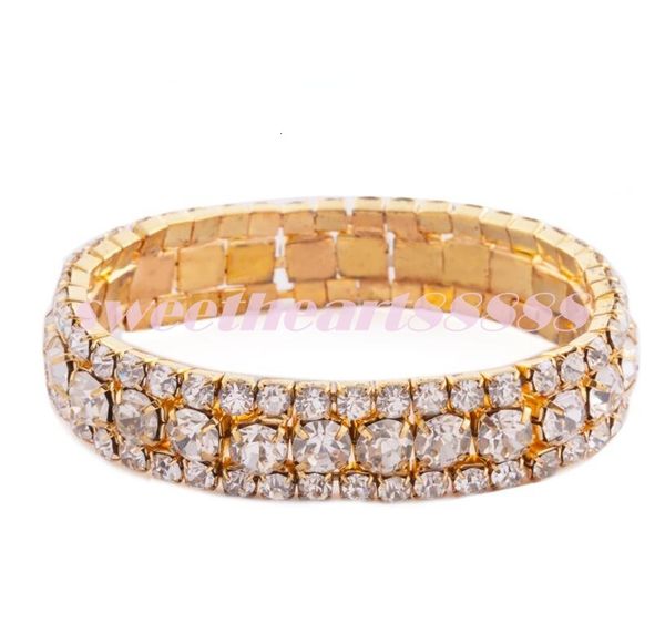 

mic 3-row new women 10 rhinestone colors crystal trims spring bracelets tennis 6inches fashion jewelry, Golden;silver