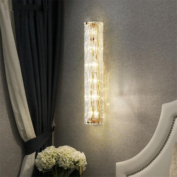 

wall lamp luxurious crystal lamps copper post modern living room background sconce lights bedroom bedside villa halllight