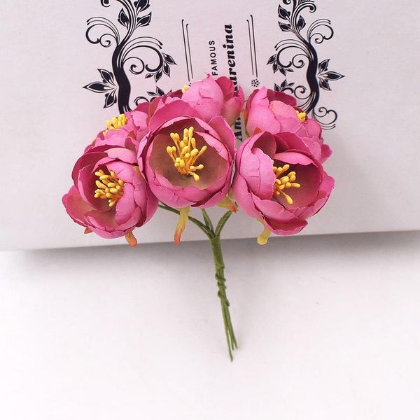 

6pcs/lot rose mini tea buds artificial flowers bouquet handmade diy craft wreath scrapbooking for home wedding decoratio jllqhw