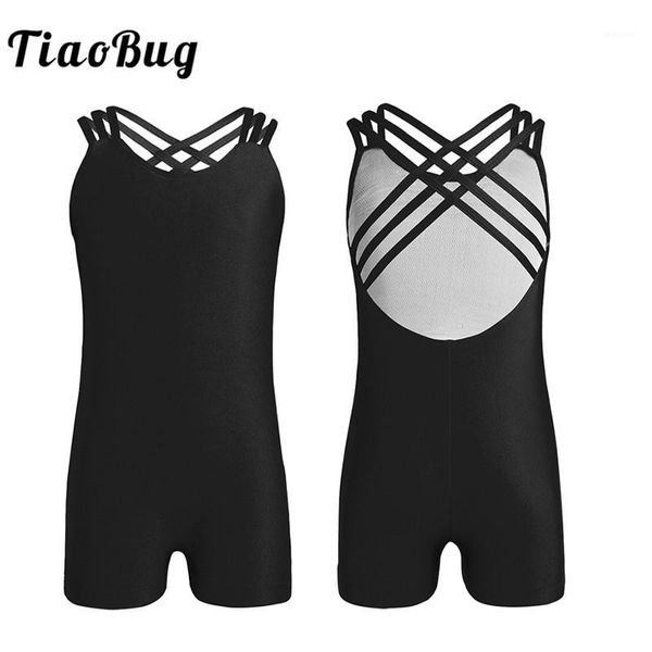 

tiaobug kids teens sleeveless strappy ballet leotards girls solid color gymnastics leotard jumpsuit children practice dance wear1, Black;red
