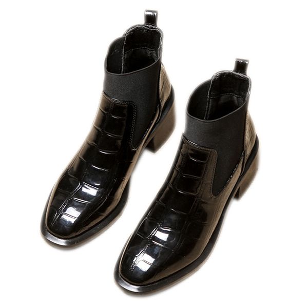 

europea style soft patent leather ankle boots2022 women autumn/wintershoessquare toe botasblock heelblackdropshipping, Black