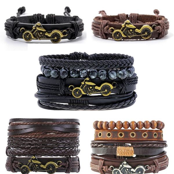 

eif dock vintage leather bracelet men motorcycle multilayer braided warp bracelet punk jewelry pulseira masculina drop qylxeg