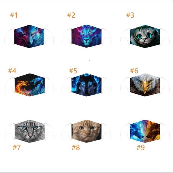 

face cartoon with anaimal mask cat wolf 2pcs filters outdoor party 3d printed pm2.5 cotton face mask dof8