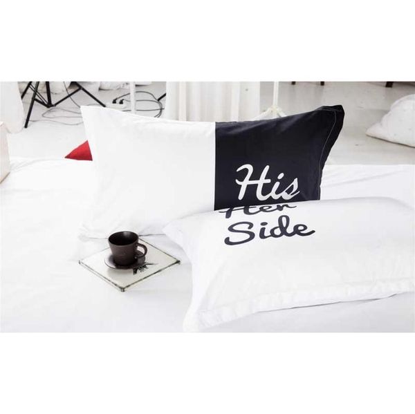 

wholesale- her side/his side 3/4pcs bedding sets couple double bed black&white bed linen couples duvet cover set q jlleuy outbag2007
