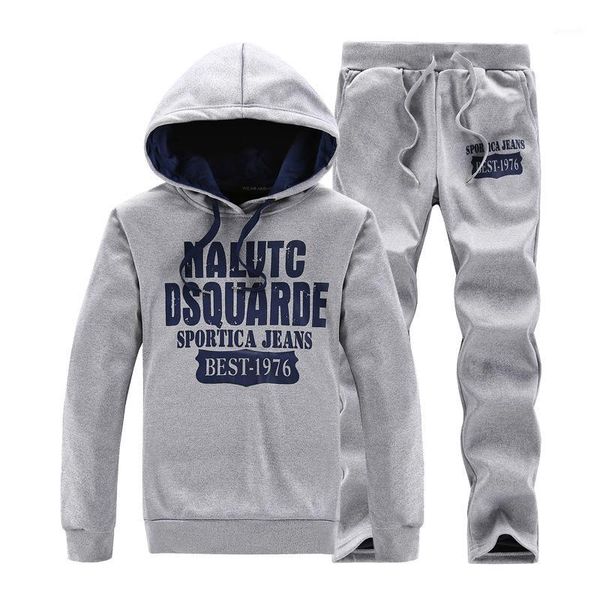 

2018 new spring men set fleece lined sweatshirt + pants male sweat tracksuit sporting suits mens survetement sportswear1, Gray