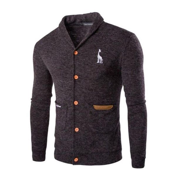 

men's wool mandarin collar cardigan autumn winter warm thick long sleeve slim fit patchwork sweater knitted cotton casual coat, Black;brown