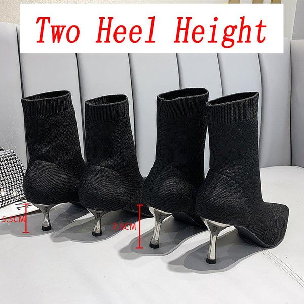 

boots 2021 women sock fetish stripper short ankle lady fashion winter prom low 5.5cm .5cm high heels slip on shoes, Black