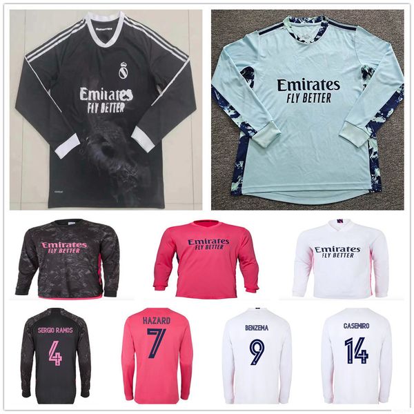 

new humanrace version real madrid long sleeve soccer jerseys hazard benzema sergio ramos modric kroos home away goalkeeper football shirt, Black;yellow