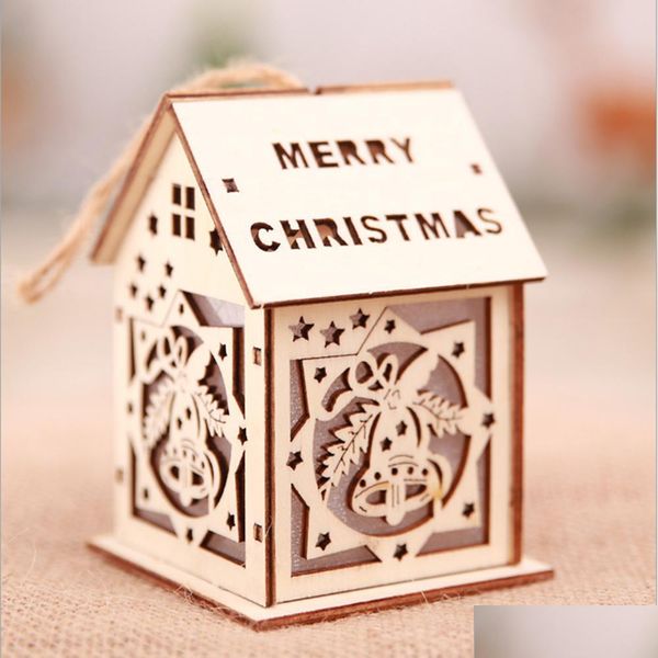 

led light wood christmas tree hanging ornaments housing houses home decoration lumine jllcca sport77777