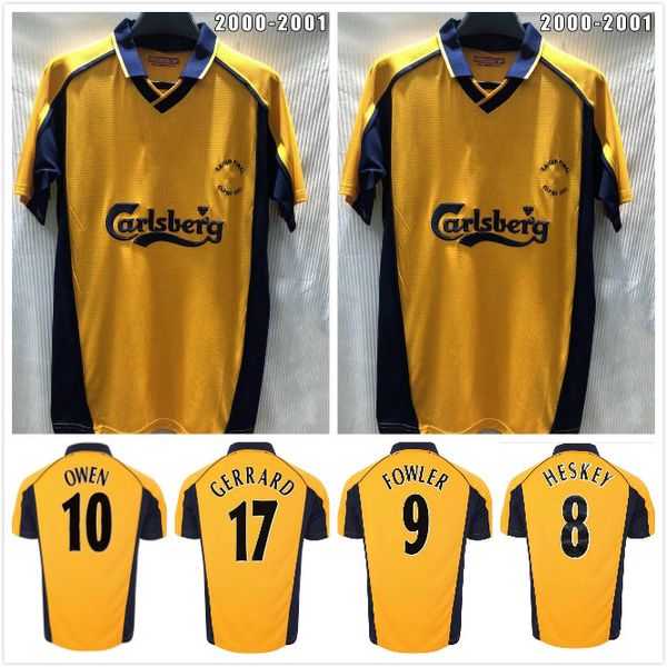 

2000 2001 #17 gerrard barnes retro soccer jersey away 00 01 owen dalglish smicer maillot heskey keane classic vintage football shirts, Black;yellow