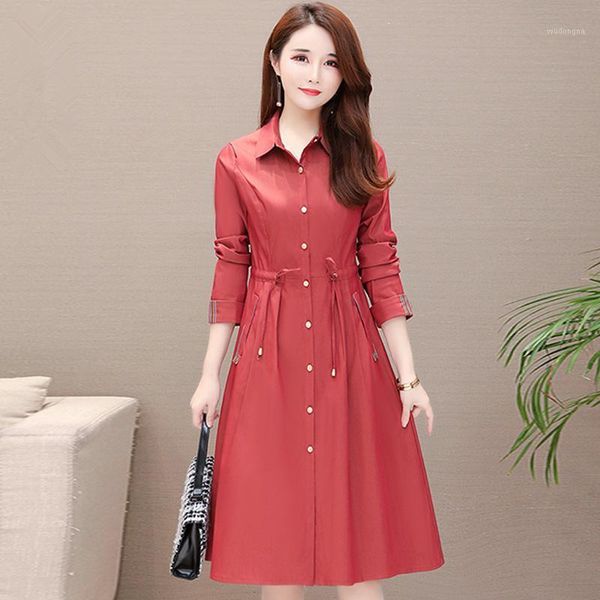 

2020 spring autumn new trench coat for women fashion plus size slim thin red windbreaker women clothes casual overcoat 4xl d33411, Tan;black
