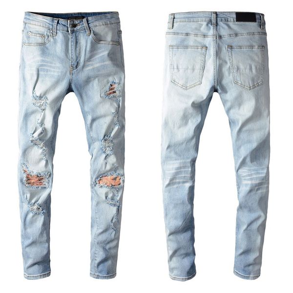 

men's distressed ripped skinny jeans fashion mens jeans slim motorcycle moto biker causal mens denim pants hip hop men jeans, Blue