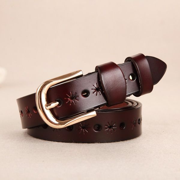 

hollow designer fashion retro pure leather joker designed for ladies belts, Black;brown