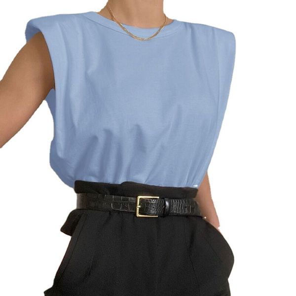 

sleeveless shoulder pads loose fit t-shirt vest, White