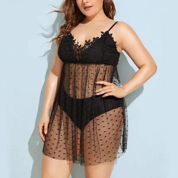 

women's sleepwear lace women dress 4xxl plus size night see-though lingerie printed nightgowns spaghetti nightwear skirts1, Black;red