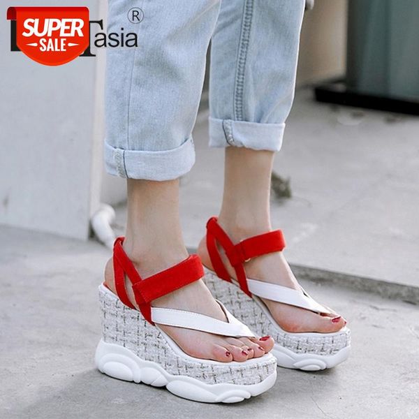

doratasia 2019 genuine leather summer sandals leisure shoes woman wedge high heels flat platform sandals woman shoes #ip9l, Black